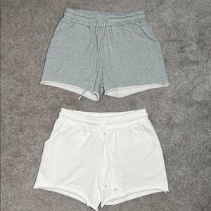 Casual Athletic Drawstring Shorts - Gray & White